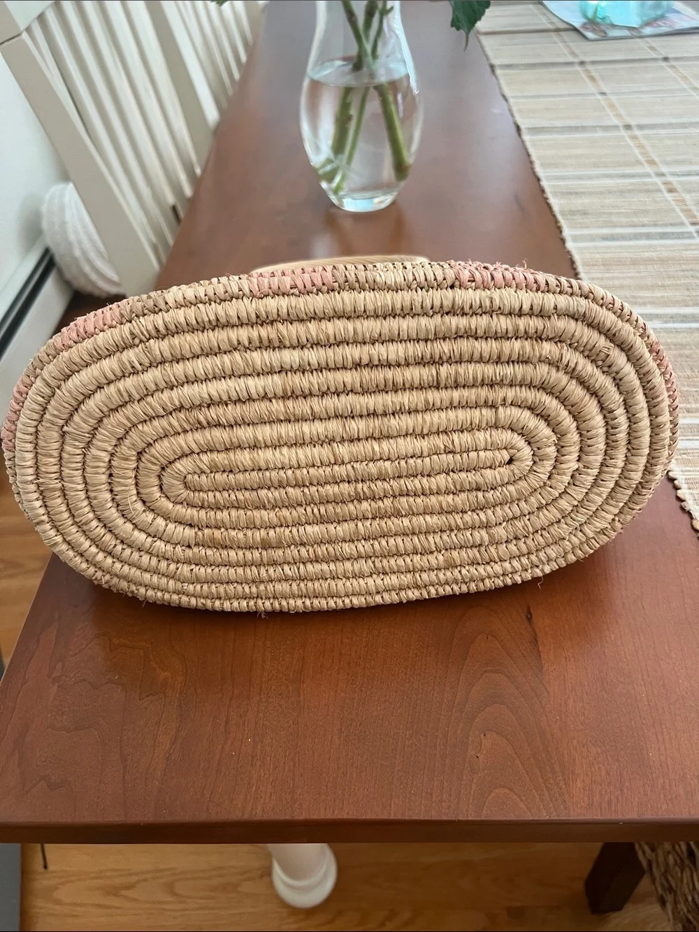 Tommy Bahama Pink and Natural Woven Round-Handle Tote - Picture 3 of 3